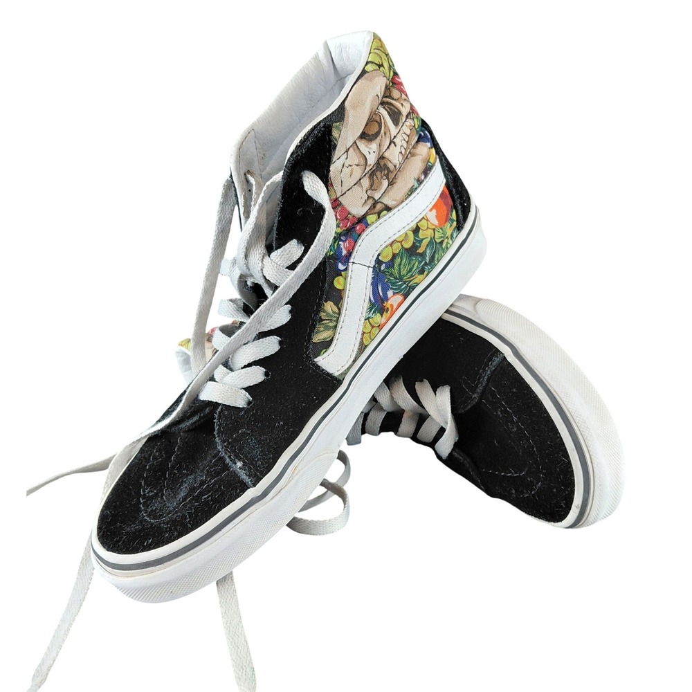 Vans Sk8-Hi Skull Floral Still Life Black Suede High Top Sneakers Womens 7